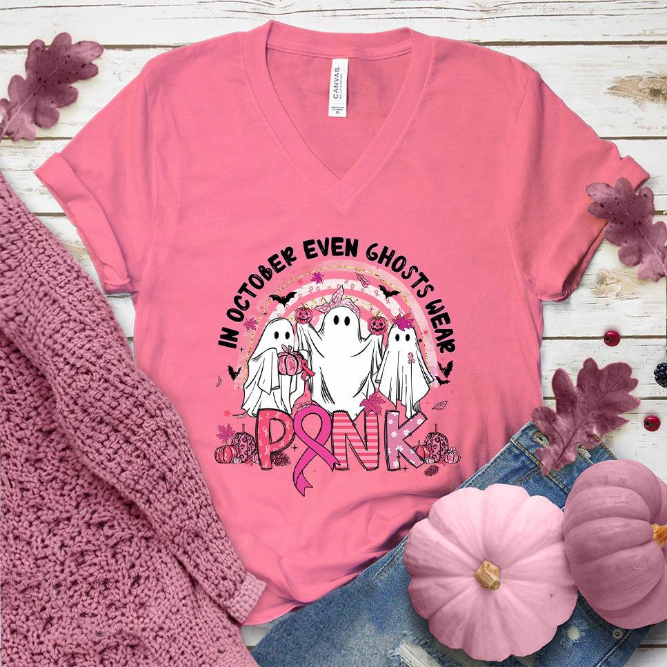 In October Even Ghosts Wear Pink V-Neck Colored Edition - Brooke & Belle