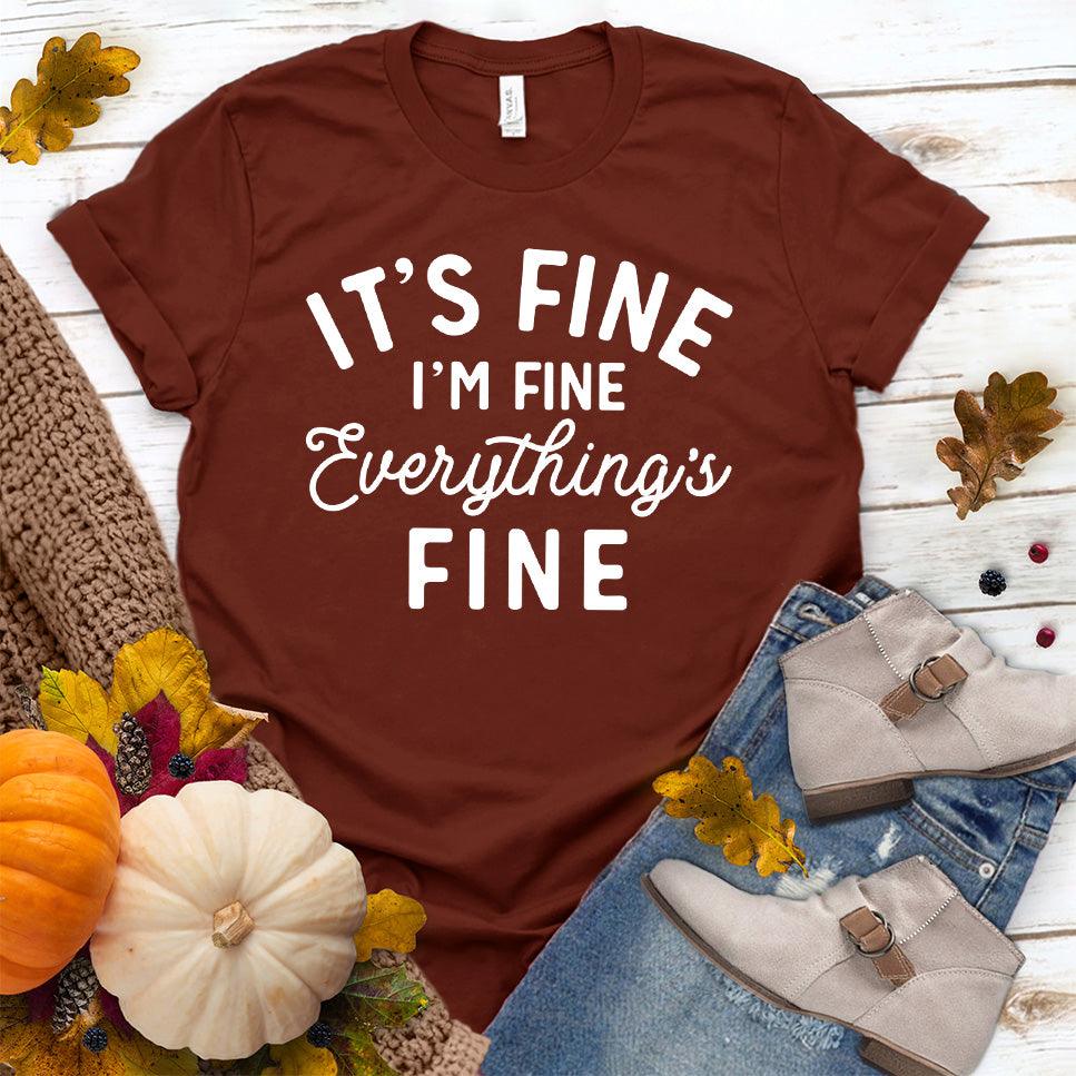 It's Fine I'm Fine T-Shirt Rust - Graphic It's Fine I'm Fine T-Shirt with playful script, perfect for casual fashion