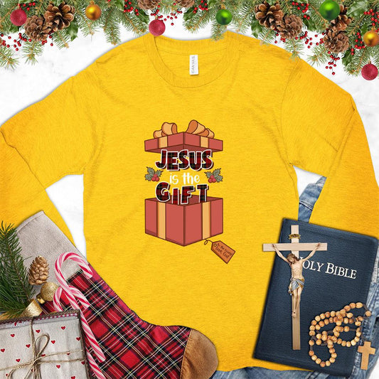 Jesus Is The Gift Colored Edition Long Sleeves Gold - Long sleeve tee with 'Jesus is the Gift' design for spiritual expression