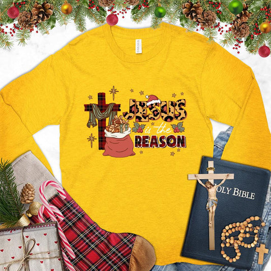 Jesus Is The Reason Colored Edition Long Sleeves Gold - Long sleeve shirt with Jesus Is The Reason festive design, suitable for various occasions.