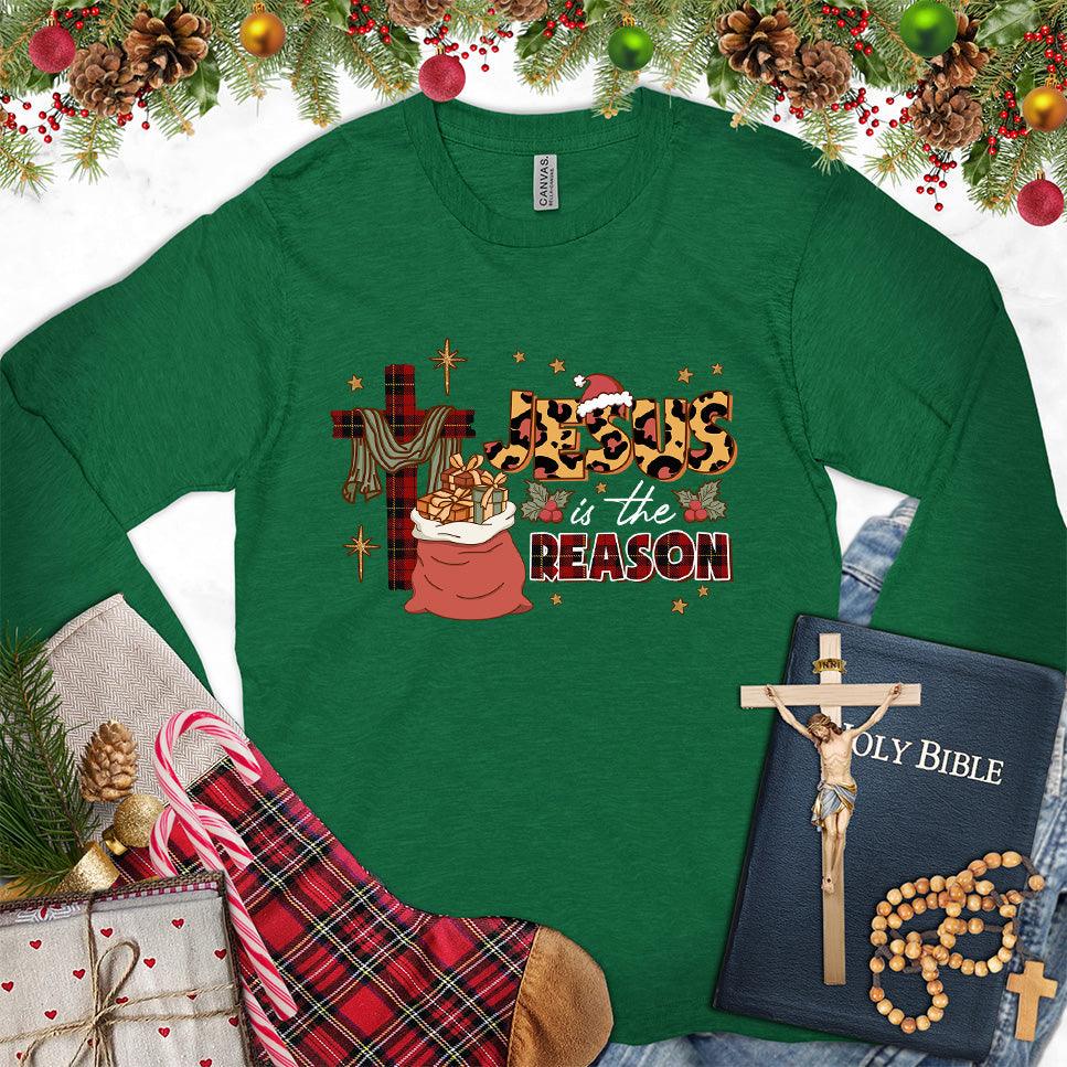 Jesus Is The Reason Colored Edition Long Sleeves Kelly - Long sleeve shirt with Jesus Is The Reason festive design, suitable for various occasions.