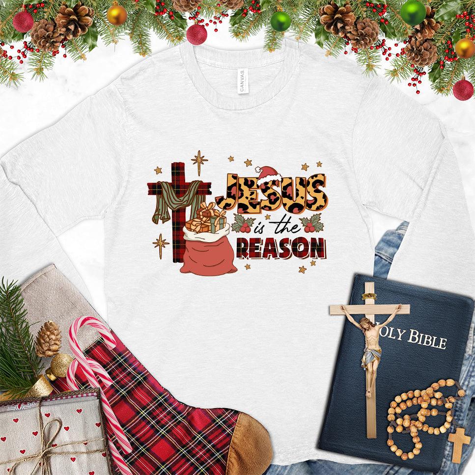 Jesus Is The Reason Colored Edition Long Sleeves White - Long sleeve shirt with Jesus Is The Reason festive design, suitable for various occasions.