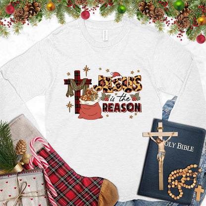 Jesus Is The Reason Colored Edition Long Sleeves White - Long sleeve shirt with Jesus Is The Reason festive design, suitable for various occasions.