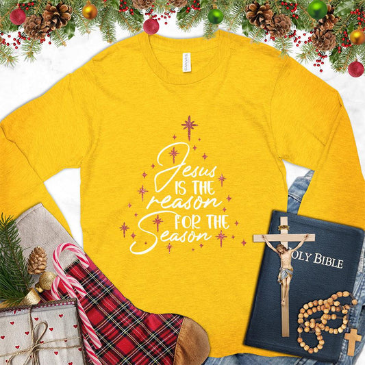Jesus Is The Reason For The Season Colored Edition Long Sleeves Gold - Long sleeve tee with 'Jesus Is The Reason For The Season' festive design