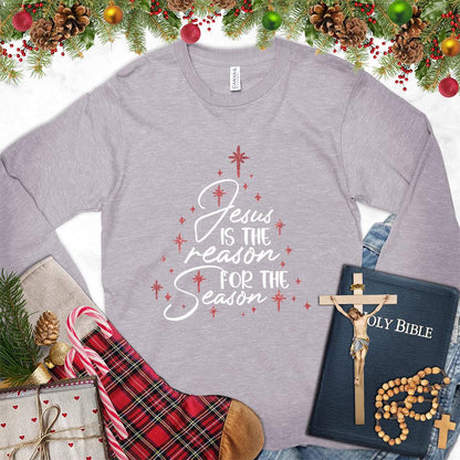 Jesus Is The Reason For The Season Colored Edition Long Sleeves Storm - Long sleeve tee with 'Jesus Is The Reason For The Season' festive design