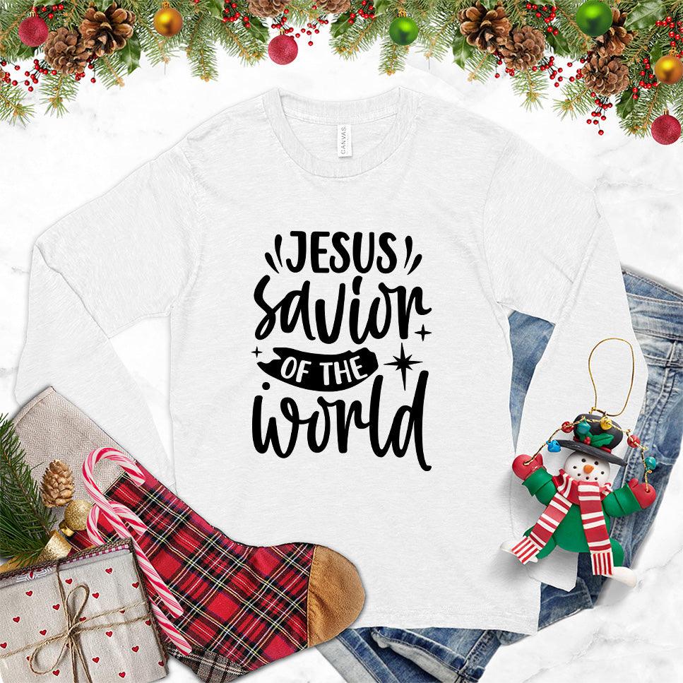 Jesus Savior Of The World Long Sleeves White - Inspirational long sleeve shirt with 'Jesus, Savior of the World' message