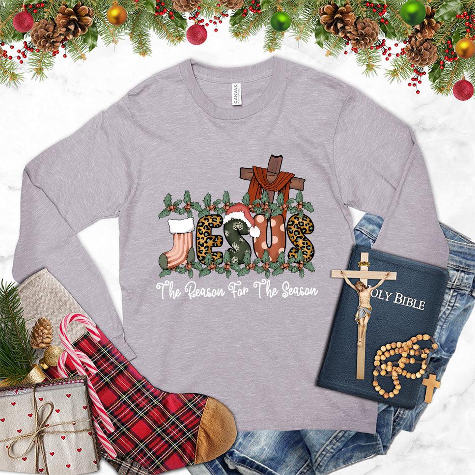 Jesus The Reason For The Season Colored Edition Long Sleeves Storm - Faith-based long sleeve shirt with Christmas-themed religious design