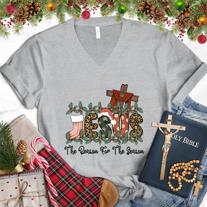 Jesus The Reason For The Season Colored Edition V-Neck - Brooke & Belle