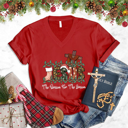 Jesus The Reason For The Season Colored Edition V-Neck - Brooke & Belle