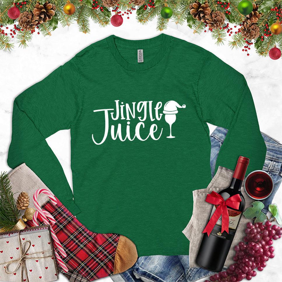 Jingle Juice Long Sleeves Kelly - Festive long-sleeved tee with 'Jingle Juice' and wine graphics - holiday apparel