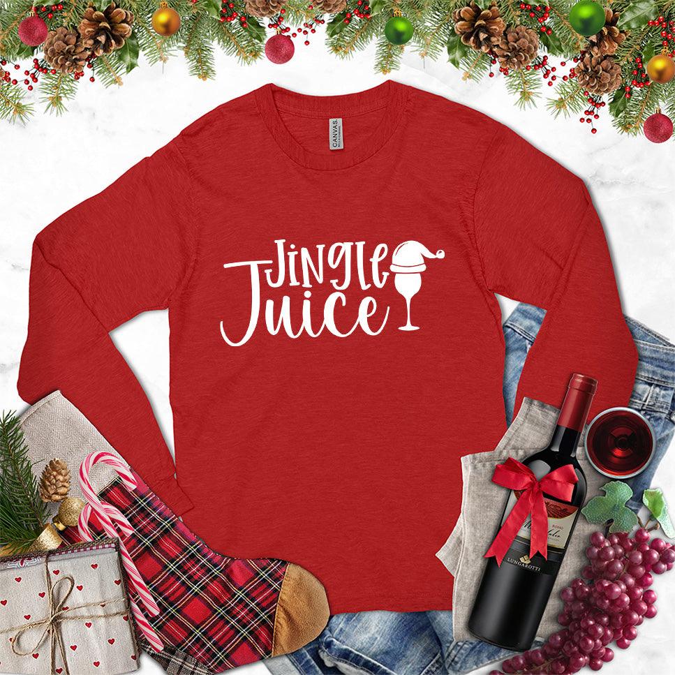 Jingle Juice Long Sleeves Red - Festive long-sleeved tee with 'Jingle Juice' and wine graphics - holiday apparel