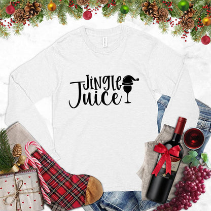 Jingle Juice Long Sleeves White - Festive long-sleeved tee with 'Jingle Juice' and wine graphics - holiday apparel