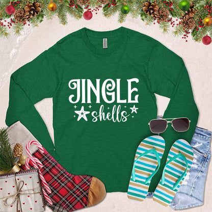 Jingle Shells Long Sleeves Kelly - Festive 'Jingle Shells' holiday print on long sleeve top, perfect for seasonal cheer.
