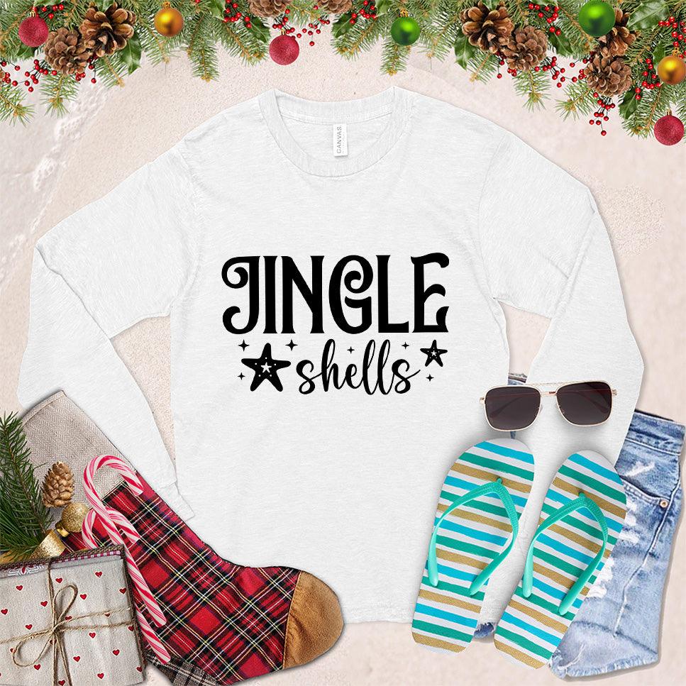 Jingle Shells Long Sleeves White - Festive 'Jingle Shells' holiday print on long sleeve top, perfect for seasonal cheer.