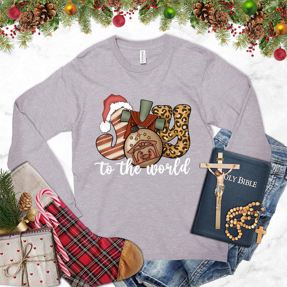 Joy To The World Version 2 Colored Edition Long Sleeves Storm - Long sleeve tee with festive Joy To The World design, holiday-themed graphics, and cozy style