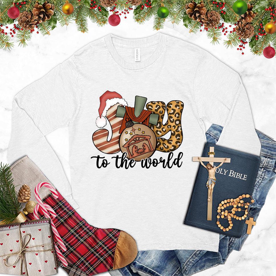 Joy To The World Version 2 Colored Edition Long Sleeves White - Long sleeve tee with festive Joy To The World design, holiday-themed graphics, and cozy style