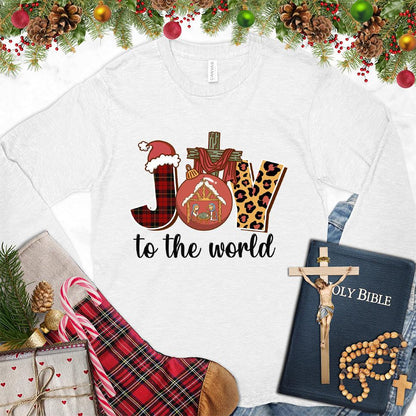 Joy To The World Version 3 Colored Edition Long Sleeves White - Fun holiday-themed long sleeve tee with joyful Christmas design elements