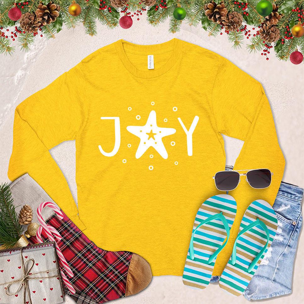 Joy Long Sleeves Gold - Unisex long sleeve shirt with joyful typography design, ideal for casual or layered looks.