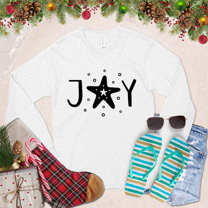 Joy Long Sleeves White - Unisex long sleeve shirt with joyful typography design, ideal for casual or layered looks.