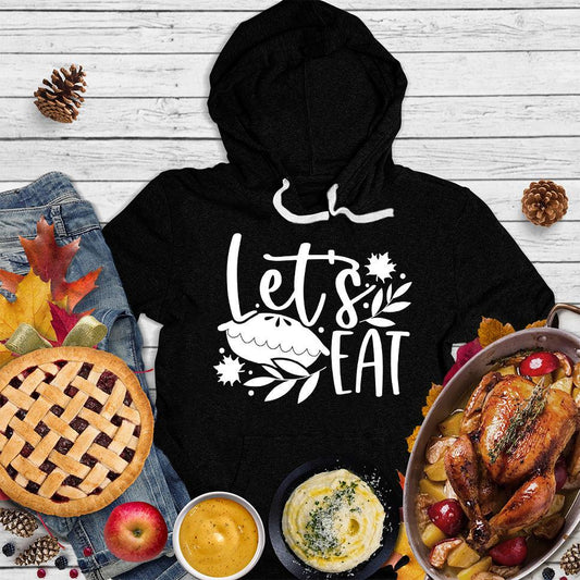 Let's Eat Pie Hoodie Black - Illustrated Let's Eat Pie design on hoodie with leaf motifs for food-loving fashionistas