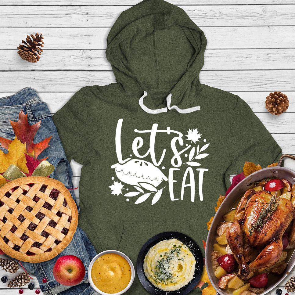 Let's Eat Pie Hoodie Military Green - Illustrated Let's Eat Pie design on hoodie with leaf motifs for food-loving fashionistas