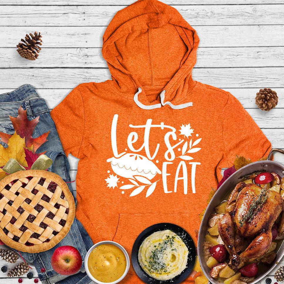 Let's Eat Pie Hoodie Orange - Illustrated Let's Eat Pie design on hoodie with leaf motifs for food-loving fashionistas