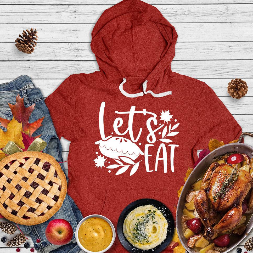 Let's Eat Pie Hoodie Red - Illustrated Let's Eat Pie design on hoodie with leaf motifs for food-loving fashionistas