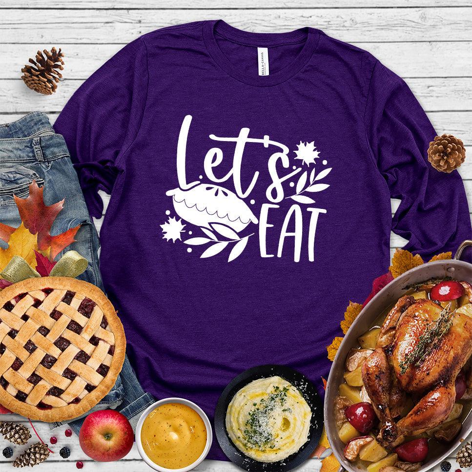 Let's Eat Pie Long Sleeves Team Purple - Graphic long sleeve shirt with playful 'Let's Eat Pie' message and autumn leaves design, perfect for food lovers.