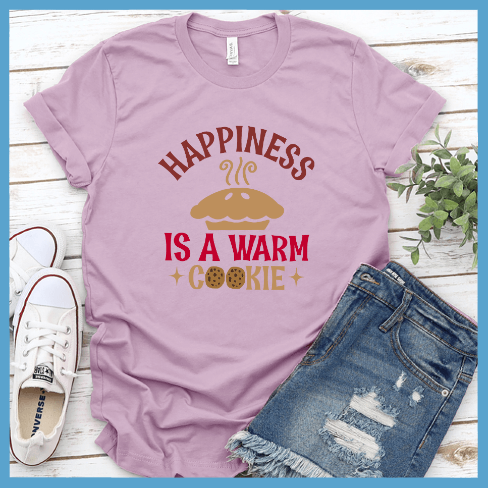 Happiness Is A Warm Cookie T-Shirt  Colored Edition Lilac - Fun graphic tee with 'Happiness Is A Warm Cookie' message, perfect for all-season casual wear.