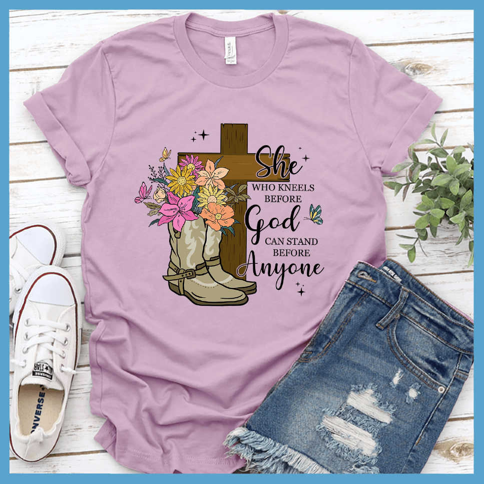 She Who Kneels Before God Can Stand Before Anyone T-Shirt Colored Edition