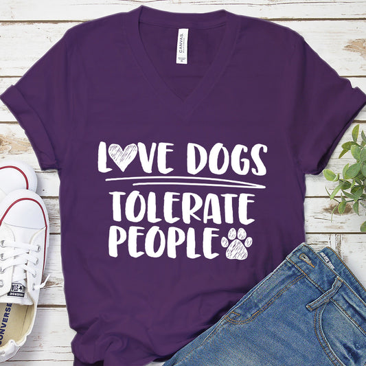 Love Dogs Tolerate People V-Neck