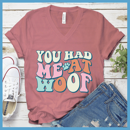 You Had Me At Woof Colored Print V-Neck - Brooke & Belle