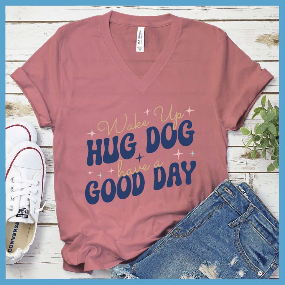 Wake Up Hug Dog Colored Print V-Neck