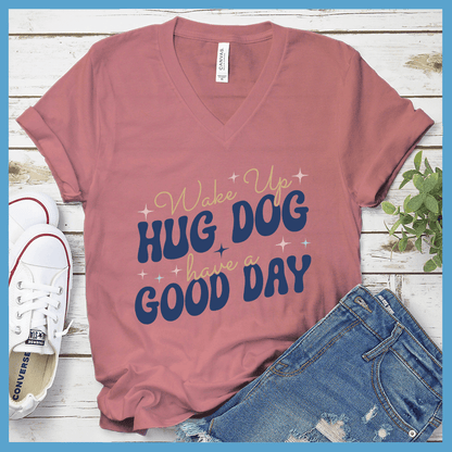 Wake Up Hug Dog Colored Print V-Neck - Brooke & Belle