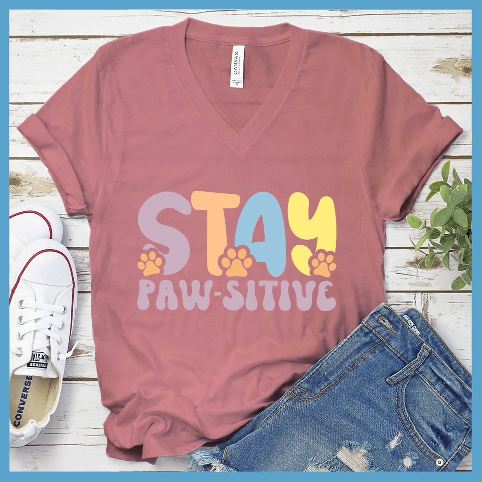 Stay Paw-Sitive Colored Print Version 1 V-Neck - Brooke & Belle