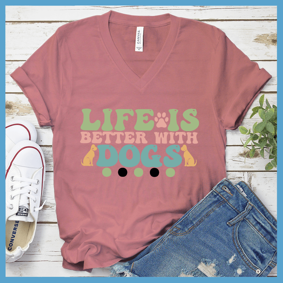 Life Is Better With Dogs Colored Print V-Neck - Brooke & Belle