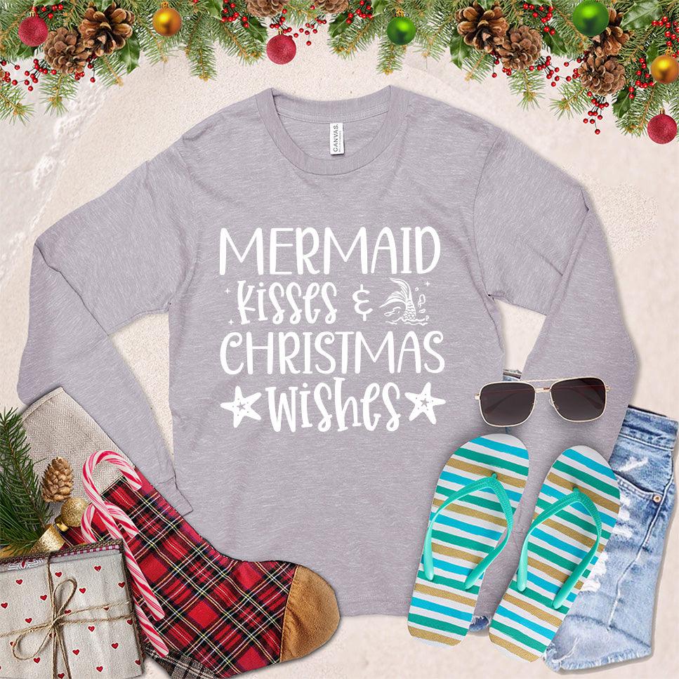 Mermaid Kisses And Christmas Wishes Long Sleeves Storm - Festive long sleeve shirt with mermaid and Christmas themed text design