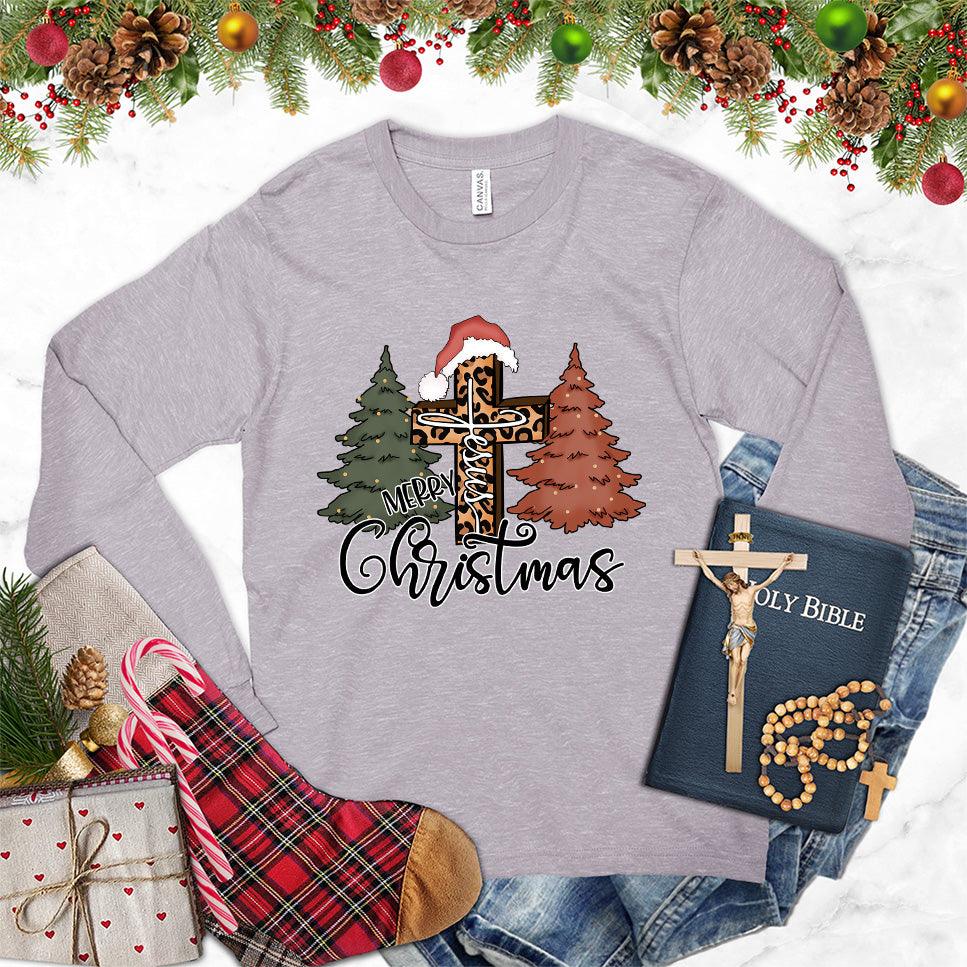 Merry Christmas Jesus Colored Edition Long Sleeves Storm - Festive long sleeve shirt with Merry Christmas and Jesus illustration - holiday spirit wear