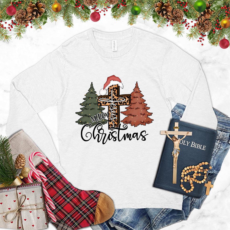 Merry Christmas Jesus Colored Edition Long Sleeves White - Festive long sleeve shirt with Merry Christmas and Jesus illustration - holiday spirit wear