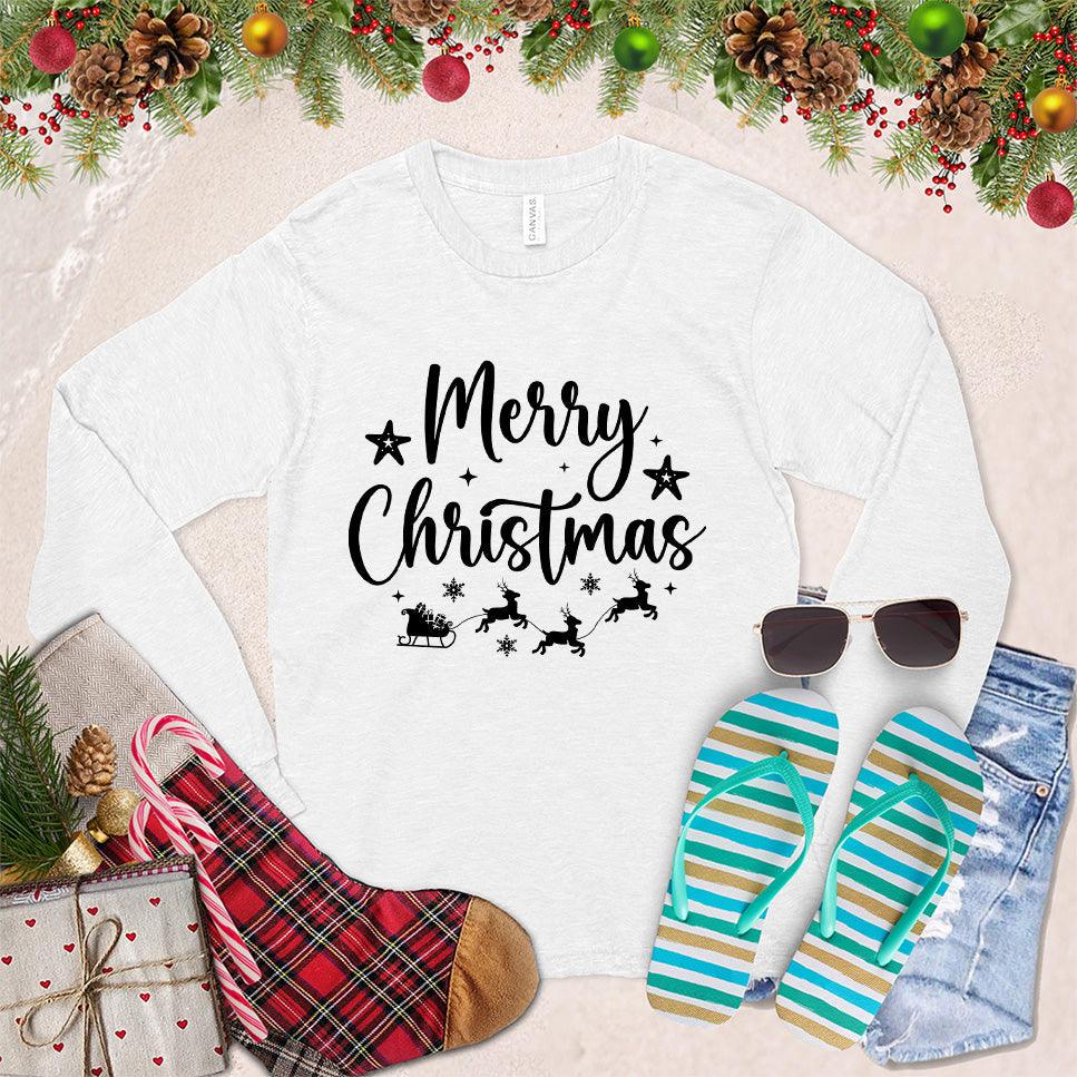 Merry Christmas Version 2 Long Sleeves White - Graphic long sleeve shirt with Merry Christmas design, ideal for holiday wear.