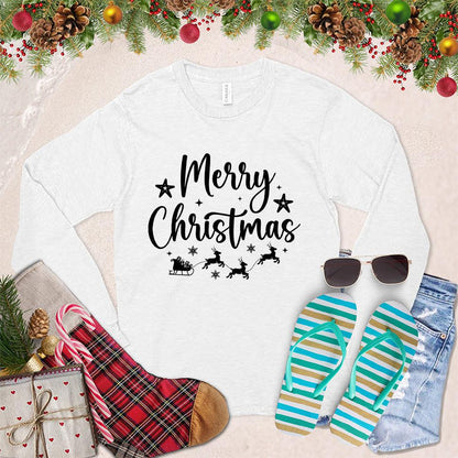 Merry Christmas Version 2 Long Sleeves White - Graphic long sleeve shirt with Merry Christmas design, ideal for holiday wear.
