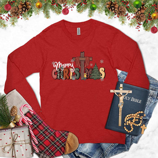 Merry Christmas Version 4 Colored Edition Long Sleeves Red - Festive long sleeve shirt with Merry Christmas design for holiday celebrations