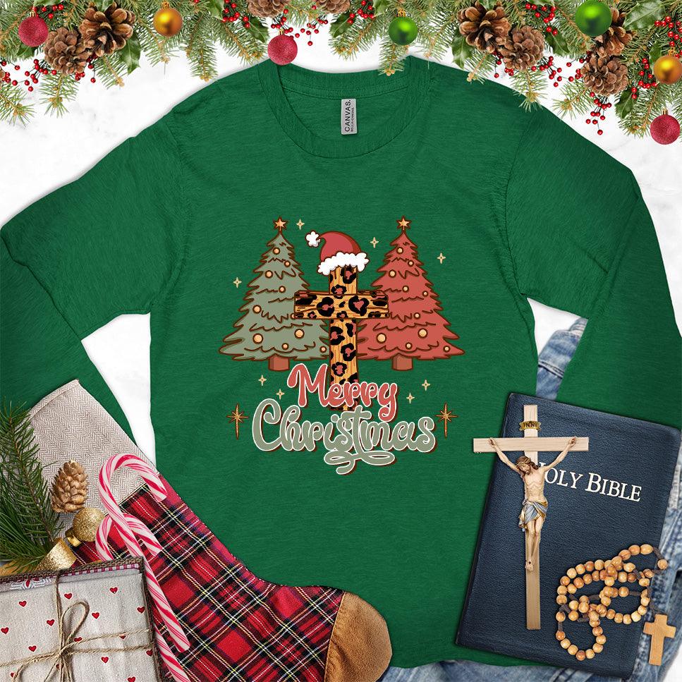 Merry Christmas Version 7 Colored Edition Long Sleeves Kelly - Festive Christmas tree and Santa design on long sleeve shirt for holiday season