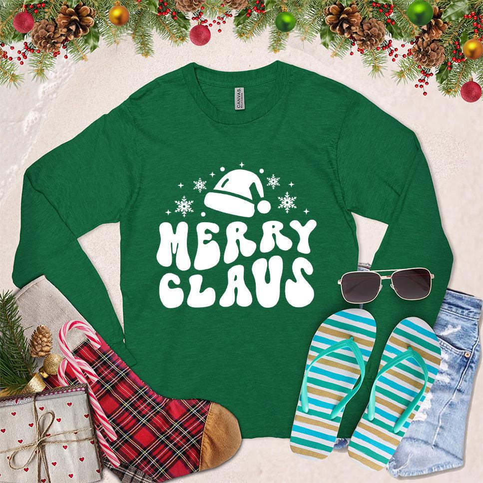 Merry Claus Long Sleeves Kelly - Holiday-themed long sleeve shirt with jovial "Merry Claus" print and festive design elements.