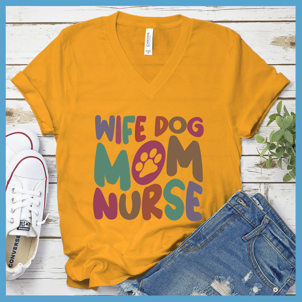 Wife Dog Mom Nurse Colored Print V-Neck - Brooke & Belle