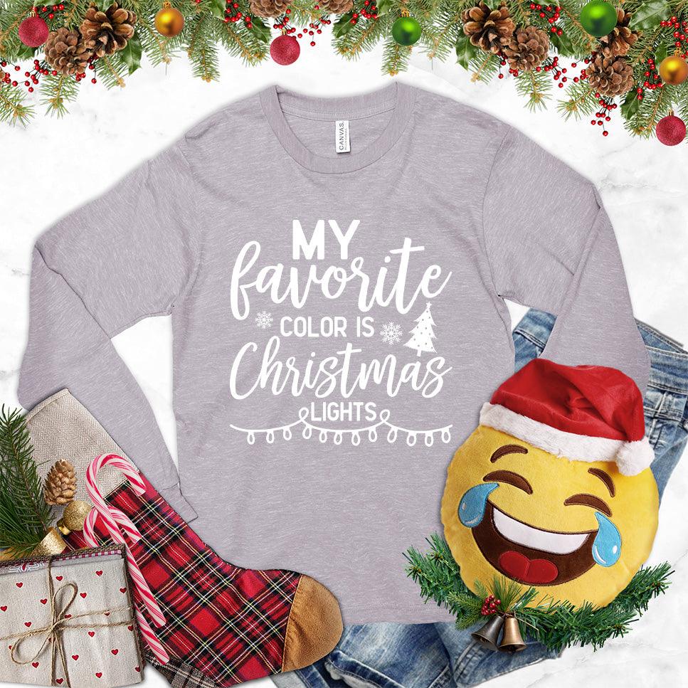My Favorite Color Is Christmas Lights Version 2 Long Sleeves Storm - Illustrative Christmas lights and text on a festive long-sleeve tee