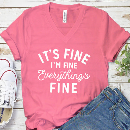 It's Fine I'm Fine V-Neck Pink Edition