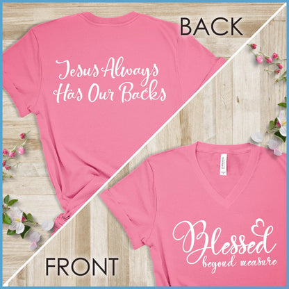 Blessed Beyond Measure, Jesus Has Our Backs V-neck - Brooke & Belle