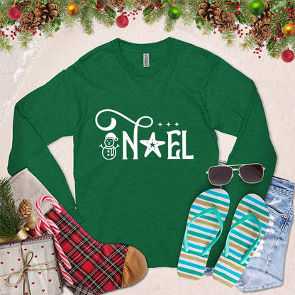 Noel Version 2 Long Sleeves Kelly - Holiday-themed Noel graphic long sleeve shirt perfect for seasonal festivities.