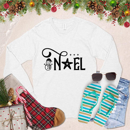 Noel Version 2 Long Sleeves White - Holiday-themed Noel graphic long sleeve shirt perfect for seasonal festivities.